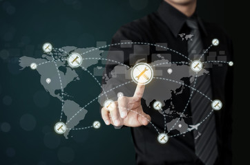 man touching wrench icon represent worldwide service