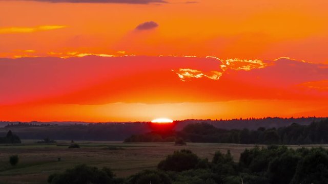 Rural landscape and sunset, time-lapse