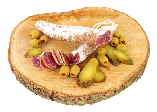 Traditional Spanish Fuet Catalan dry cured salami sausage
