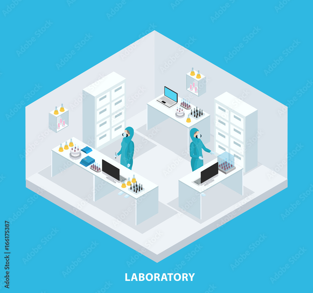 Sticker Isometric Medical Research Concept