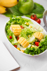 Healthy fitness meal with fresh salad. Diet concept.