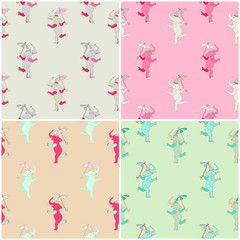 Cute elephant and umbrella. Set of diferent seamless patterns. Pastel colors. Vector illustration.