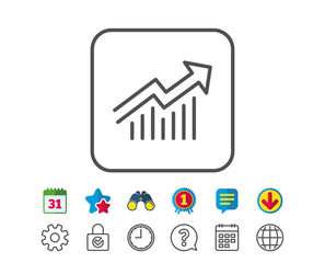 Chart line icon. Report graph or Sales growth sign. Analysis and Statistics data symbol. Calendar, Globe and Chat line signs. Binoculars, Award and Download icons. Editable stroke. Vector