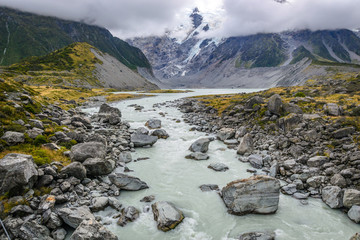 Aoraki/Mount Cook - the highest mountain in New Zealand on a cloudy day