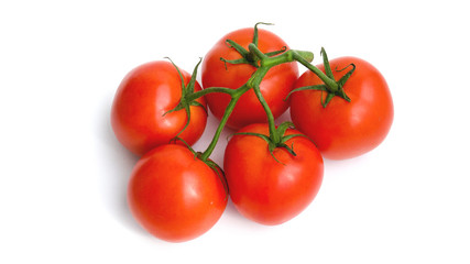 red tomatoes on a branch isolated on white background