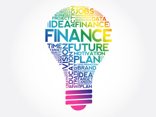 FINANCE bulb word cloud collage, business concept