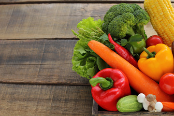 Fresh vegetable mixed  in the box wood.