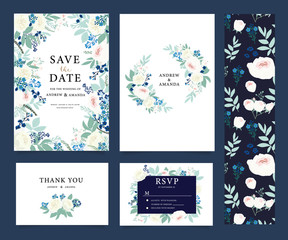 Fototapeta na wymiar Wedding invitation card set with flower