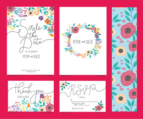 Wedding invitation card set with flower