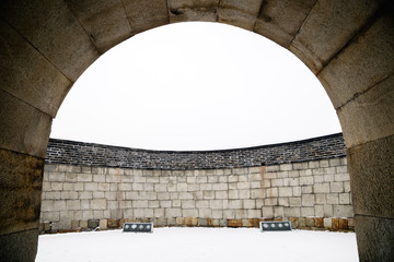 Korean Traditional Architecture Hwaseong Fortress at winter in Suwon, Korea
