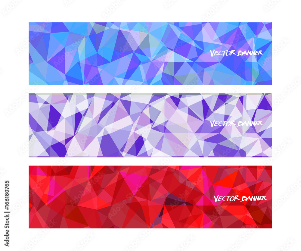 Wall mural a set design of abstract modern vector bright horizontal web banner colorful with shiny polygonal ba