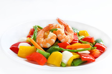 Shrimp and mixed vegetable stir fried.