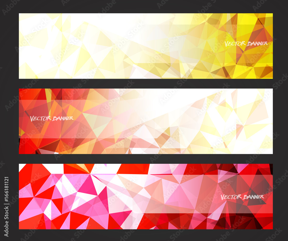 Wall mural a set design of abstract modern vector bright horizontal web banner colorful with shiny polygonal ba