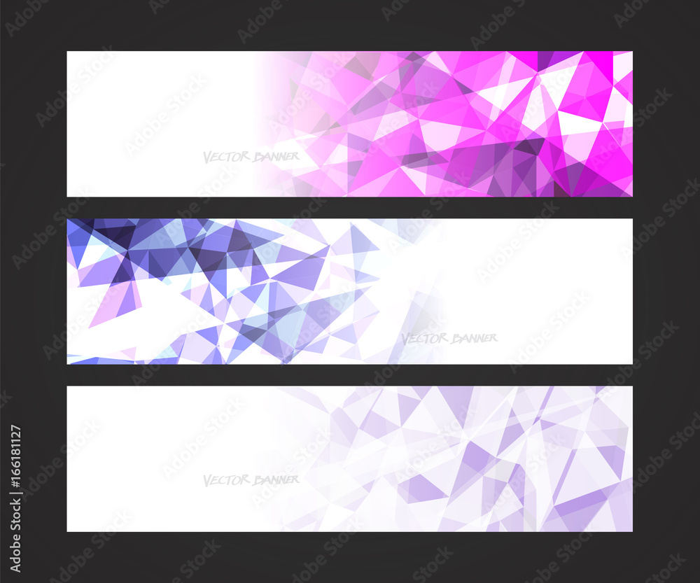 Wall mural a set design of abstract modern vector bright horizontal web banner colorful with shiny polygonal ba