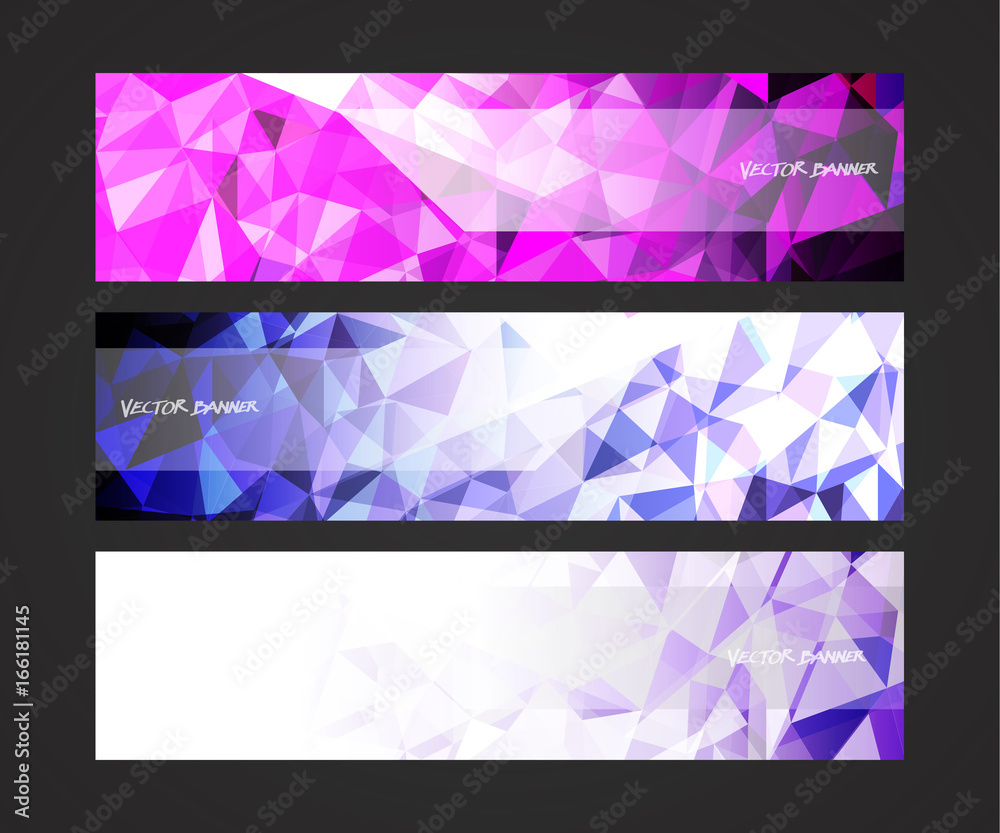 Wall mural a set design of abstract modern vector bright horizontal web banner colorful with shiny polygonal ba