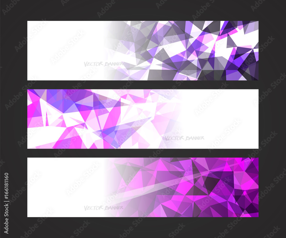 Wall mural a set design of abstract modern vector bright horizontal web banner colorful with shiny polygonal ba