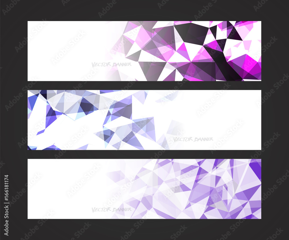 Wall mural a set design of abstract modern vector bright horizontal web banner colorful with shiny polygonal ba