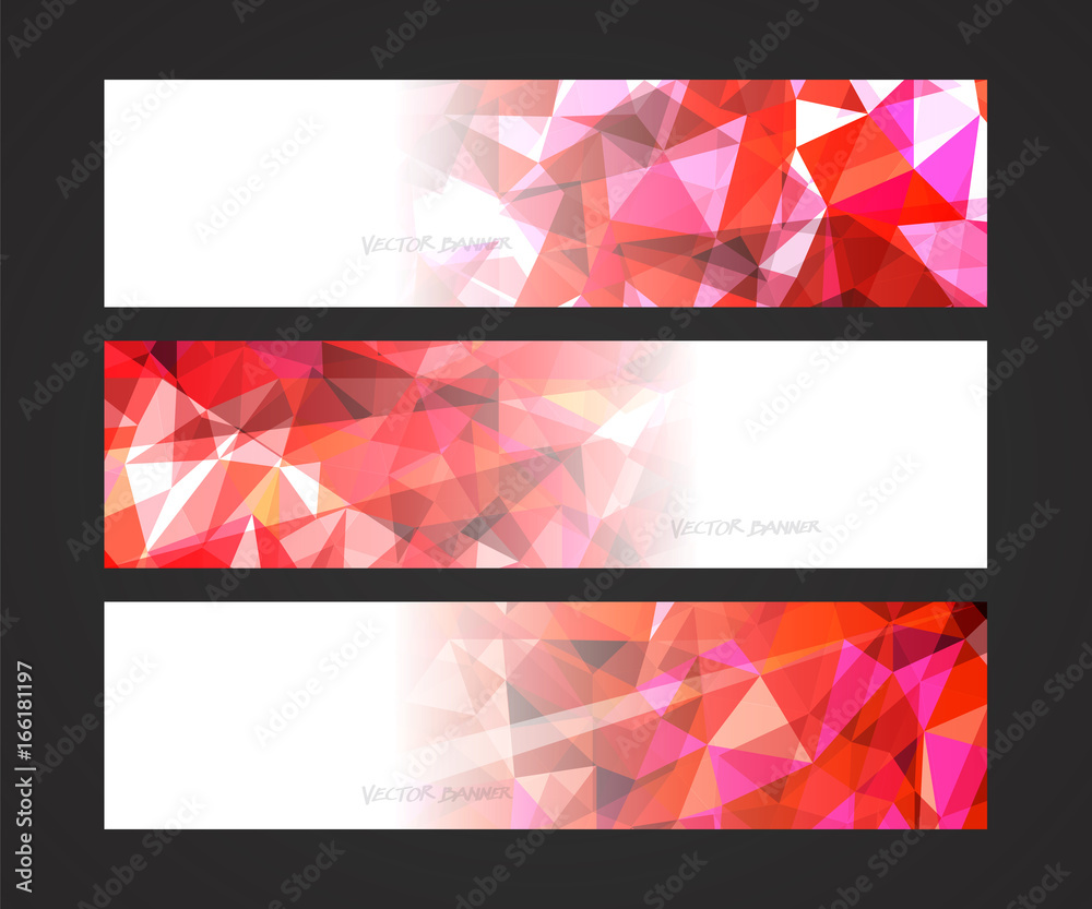 Wall mural a set design of abstract modern vector bright horizontal web banner colorful with shiny polygonal ba