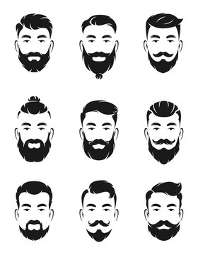 Monochrome avatar systems of hipsters portraits and face elements. Man mustache, beard