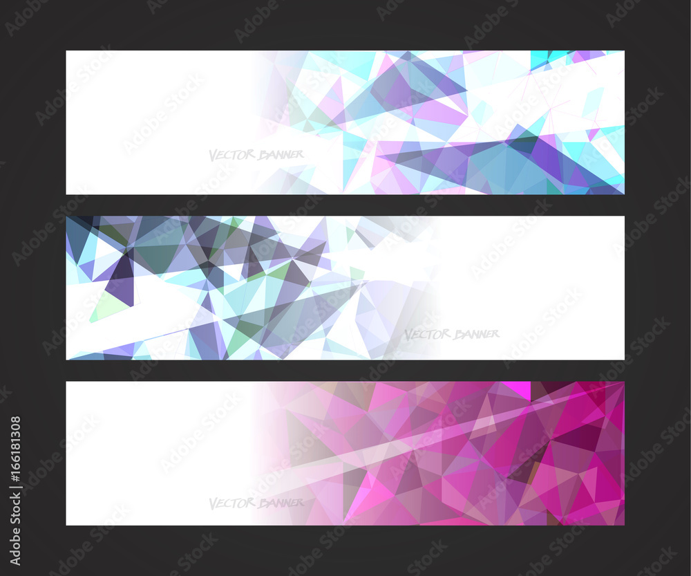 Wall mural a set design of abstract modern vector bright horizontal web banner colorful with shiny polygonal ba