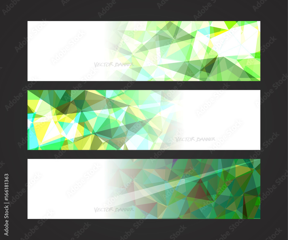 Wall mural a set design of abstract modern vector bright horizontal web banner colorful with shiny polygonal ba