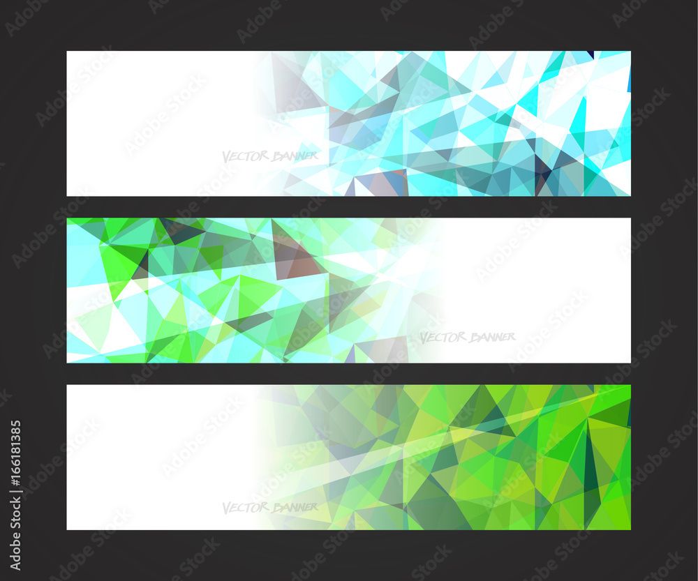 Poster a set design of abstract modern vector bright horizontal web banner colorful with shiny polygonal ba