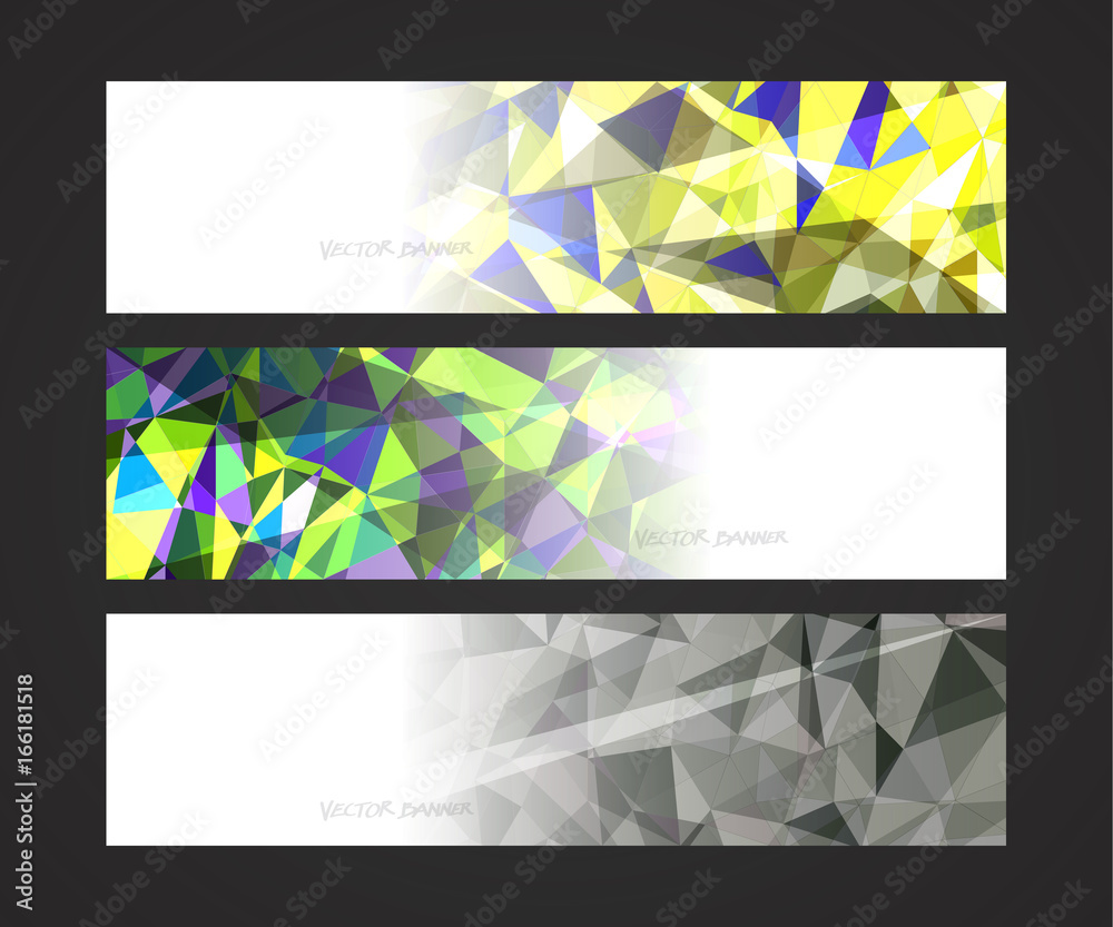 Wall mural a set design of abstract modern vector bright horizontal web banner colorful with shiny polygonal ba