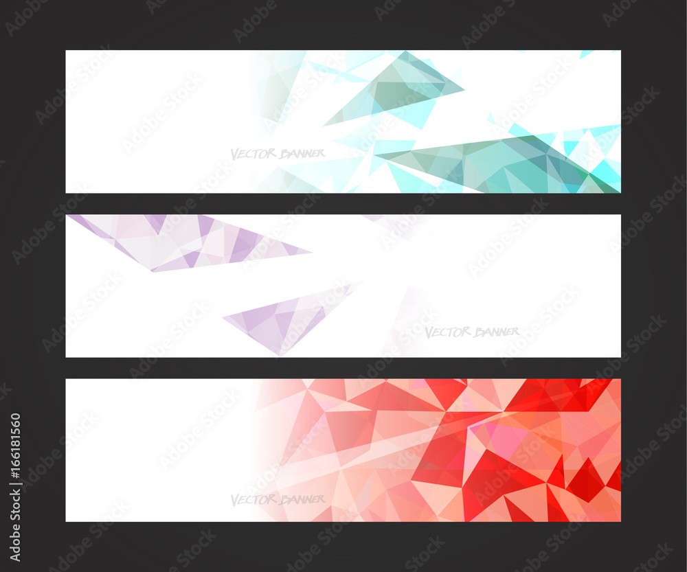 Wall mural a set design of abstract modern vector bright horizontal web banner colorful with shiny polygonal ba