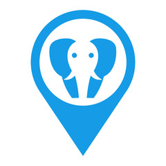 Icono plano localizacion elefante azul