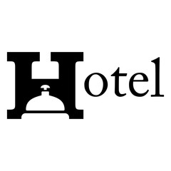 Logotipo Hotel con timbre negro en fondo blanco