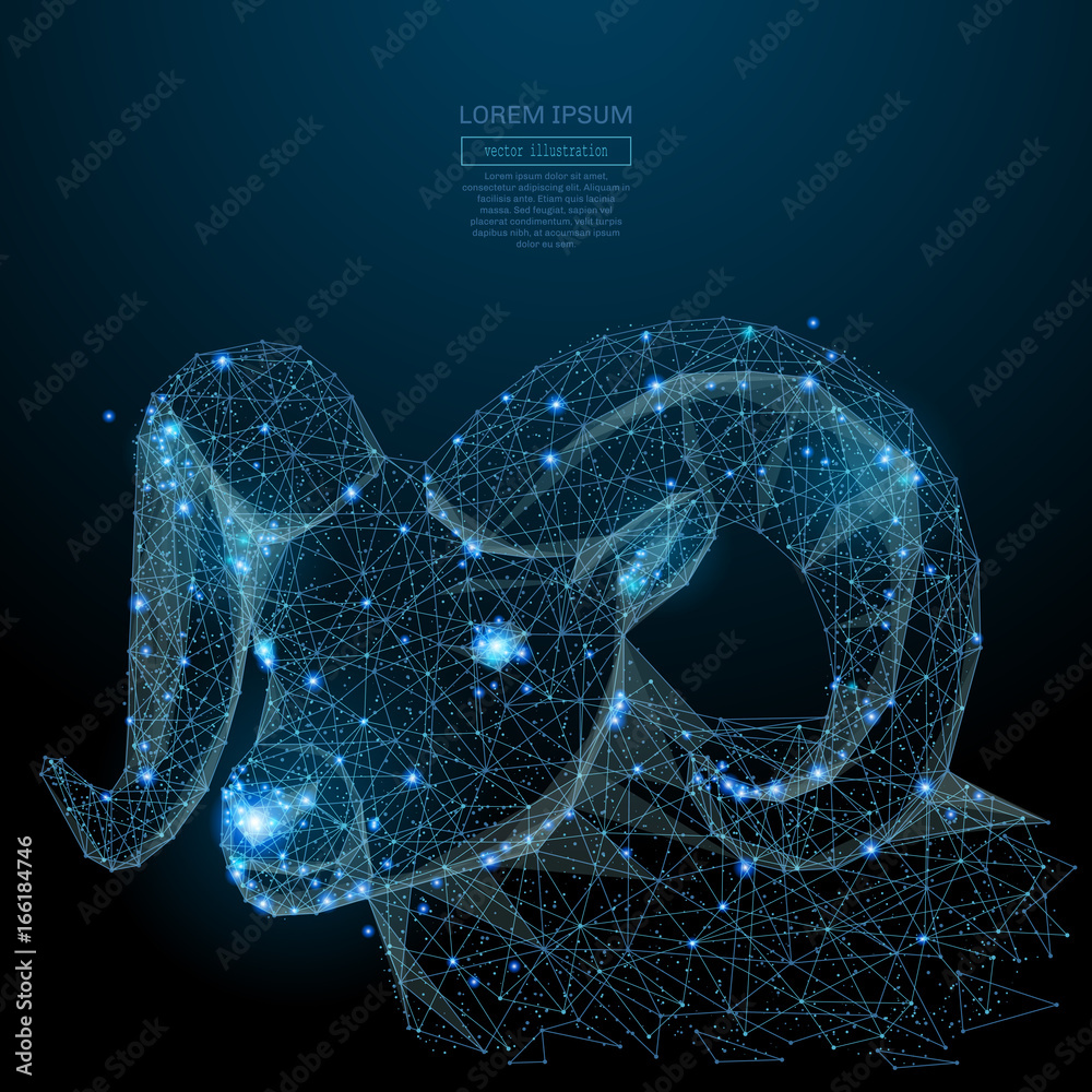 Leinwandbilder abstract image of a ram in the form of a starry sky or space, consisting of points, lines, and shape