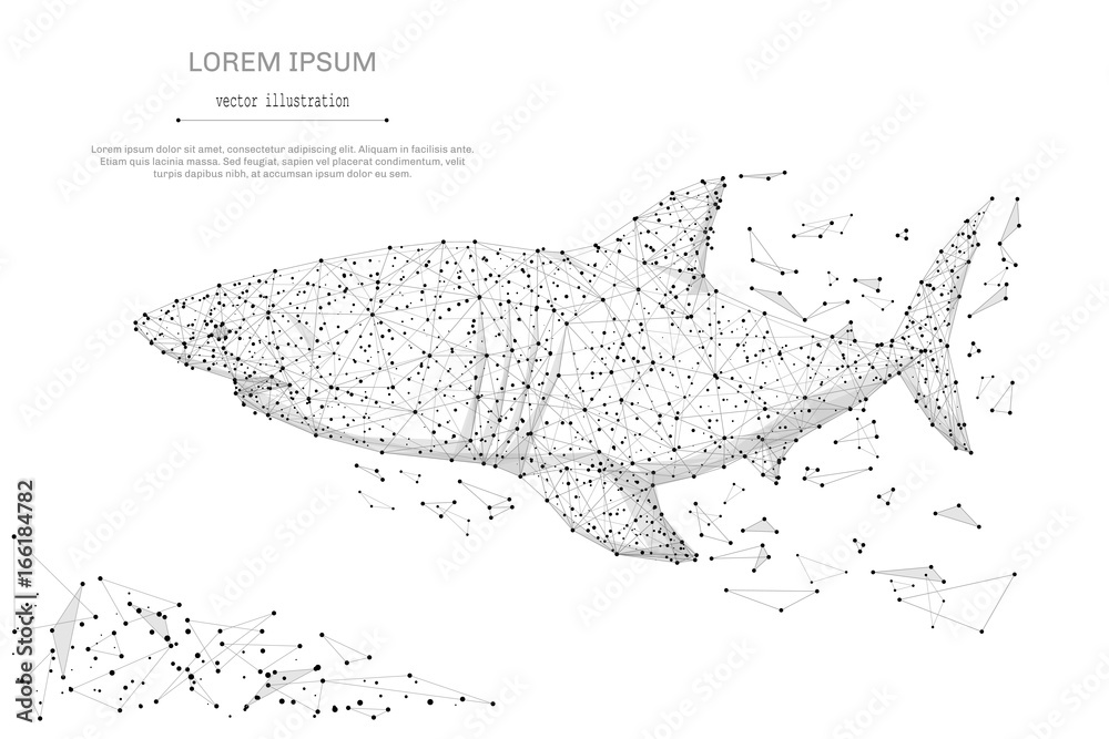 Poster abstract mash line and point shark on white background with an inscription. starry sky or space, con