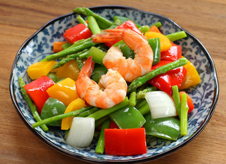 Shrimp and mixed vegetable stir fried.