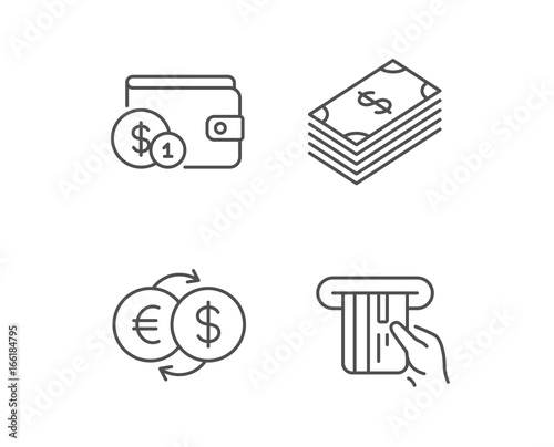 Money Cash And Wallet Line Icons Credit Card Currency Exchange Money Cash And Wallet Line Icons Credit Card Currency Exchange Coins Signs