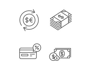 Fototapeta na wymiar Money, Cash and Currency exchange line icons. Credit card, Banking and Coins signs. Euro and Dollar symbols. Quality design elements. Editable stroke. Vector