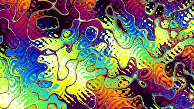 Abstract psychedelic colorful waves surface. Seamless loop abstract motion background.