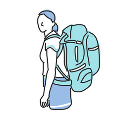 Traveler and Backpacker. hand drawn. line drawing. vector illustration. Tourist