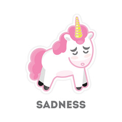Isolated sad unicorn.