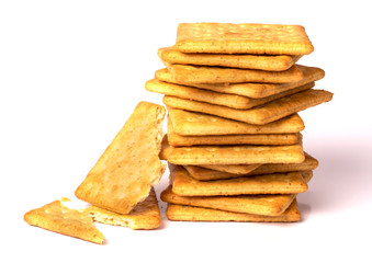 Close up the healthy  whole wheat cracker on white background