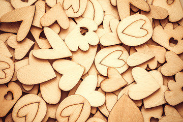 Wooden Heart Shape abstract background for love and romance concept