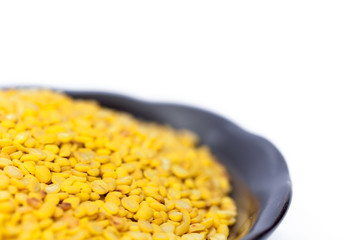 peeled mung beans in bowl isolated on white