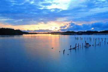 Slow shutter seascape view in sunset