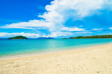 Beautiful tropical island beach and blue sky