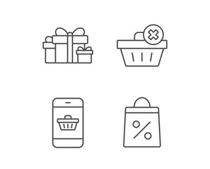 Gift box, Discount and Sale line icons. Shopping cart symbol. Online buying. Quality design elements. Editable stroke. Vector