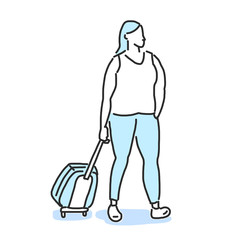 Tourists Moving Through Airport With Luggage. hand drawn. line drawing. vector illustration. Cartoon.