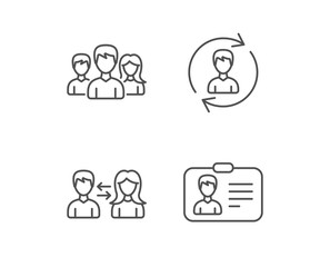 Group, Teamwork and ID card line icons. Update Profile sign. Quality design elements. Editable stroke. Vector
