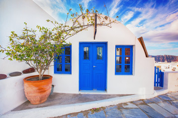 Santorini island, Greece. Picturesque facade of old traditional building. © tiana__lima__