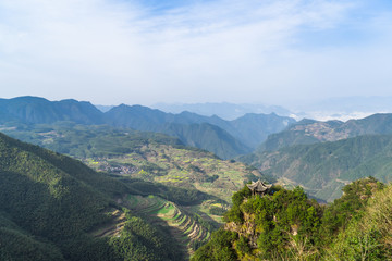 Fototapeta na wymiar Scenic view of green mountain landscape.