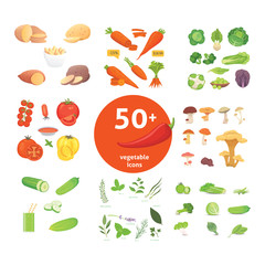 Farming production, vegetables icons set. Healthy food