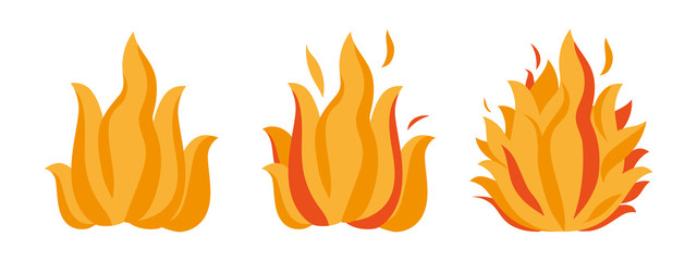 Icon Fire. Flames on a white background. Vector Flat set.